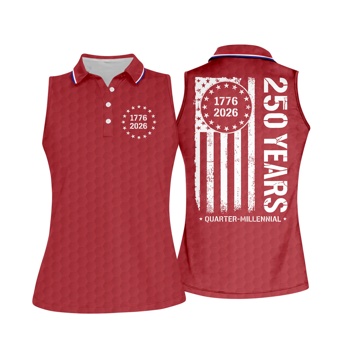 250 Years Quarter Millennnial Golf Ball Pattern Red Patriotic Golf Shirt, 4th Of July Golf Shirt For Women
