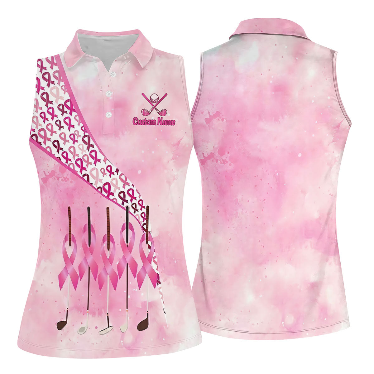 Custom Golf Club Breast Cancer Ribbon Polo Shirt, Womens Golf Tops, Ladies Golf Shirts
