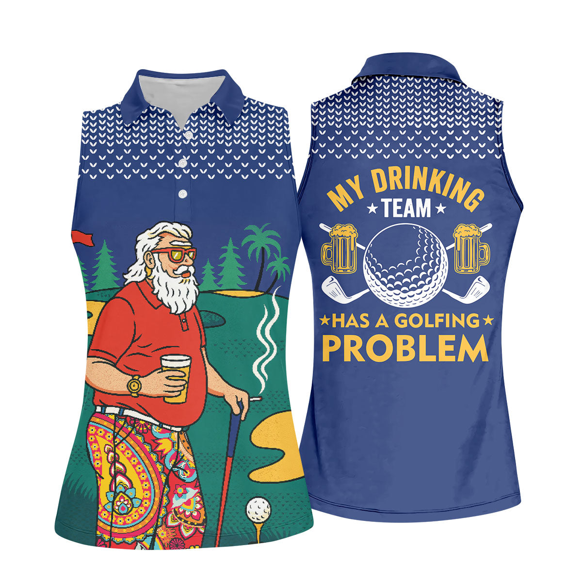 Funny Bearded Golfer Drinking Beer And Smoking Golf Polo, Ladies Golf Shirts, Performance Golf Shirt
