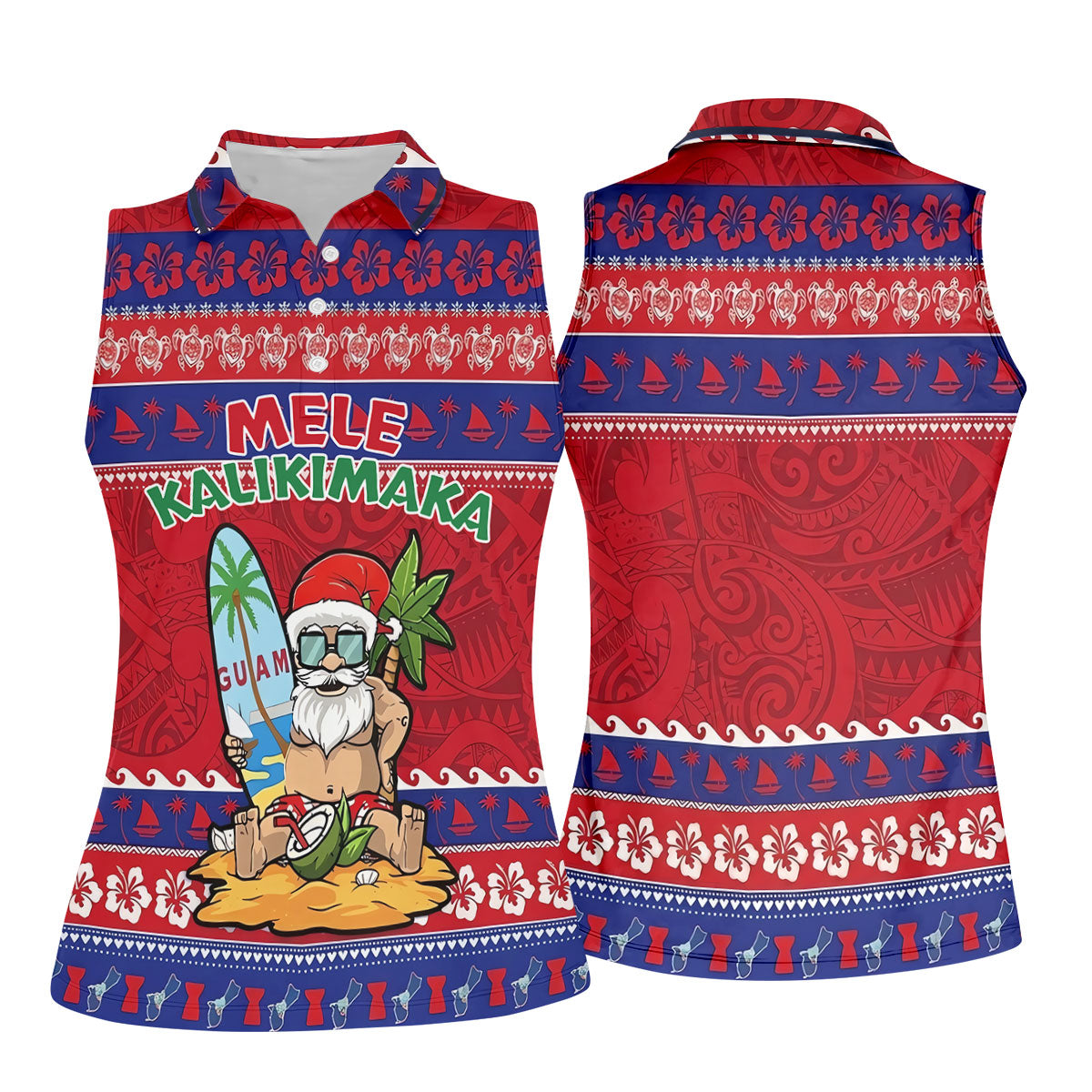 Guam Santa Mele Kalikimaka Christmas Golf Shirt, Women's Golf Tops, Hawaiian Golf Shirt, Golf Shirts For Women