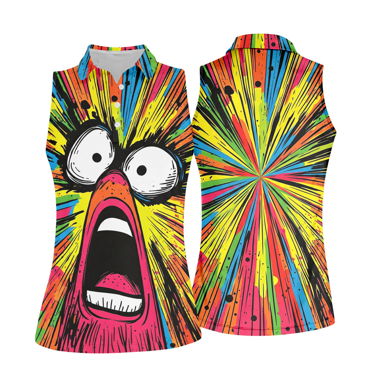Screaming Face Colorful Retro Hawaiian Golf Shirt, Fun Women's Golf Shirts