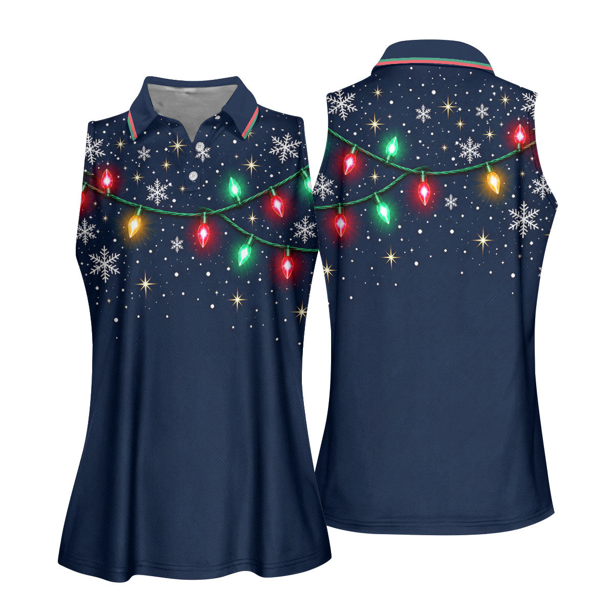 String Lights Snowflake Christmas Golf Shirt, Ladies Golf Shirts, Golf Tops For Women
