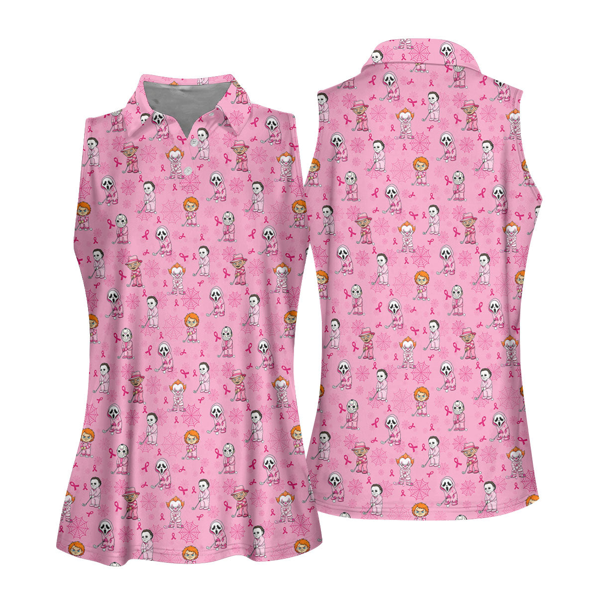Pink Halloween Horror Breast Cancer Polo Shirt, Women's Golf Polo, Golf Tops For Women