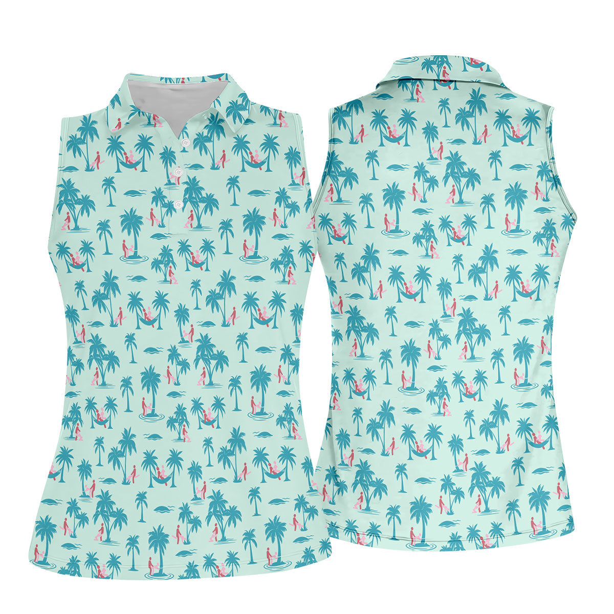 Funny Tropical Couple Beach Pattern Women's Golf Tops, Golf Tops For Women, Women’s Golf Apparel