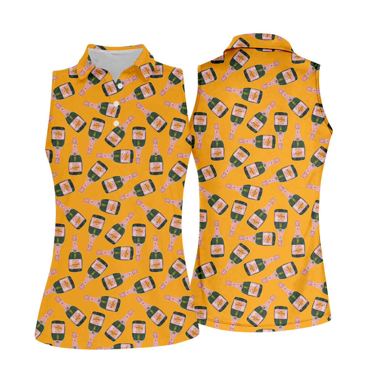 Rosé Champagne Seamless Pattern Yellow Golf Shirt, Ladies Golf Shirts, Golf Shirt For Women