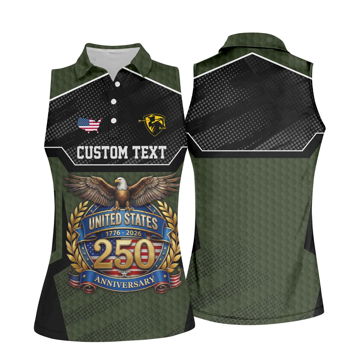 US 250 Anniversary Patriotic 4th Of July Green Golf Shirt, Ladies Golf Shirts, Golf Shirt For Women