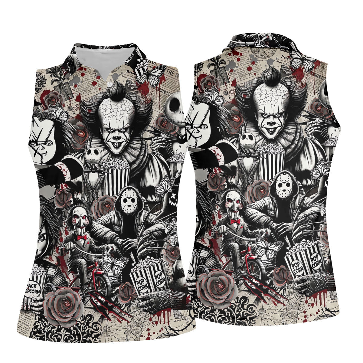Horror Character Movie Collage Golf Polo Shirt, Women's Golf Polo, Hawaiian Golf Shirt