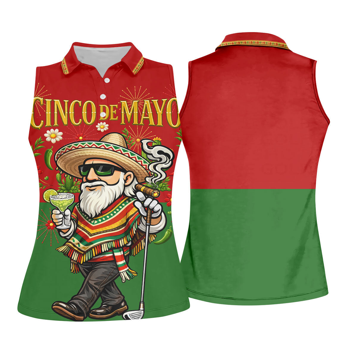 Margarita Man Cinco De Mayo Celebration Red Yellow Green Golf Shirt, Fiesta Theme Golf Shirt For Women