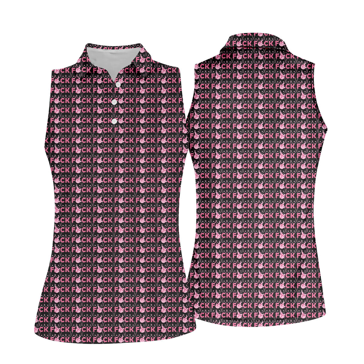Fuck Breast Cancer Pink Ribbon Golf Polo Shirt, Women’s Golf Tops, Golf Shirts For Women
