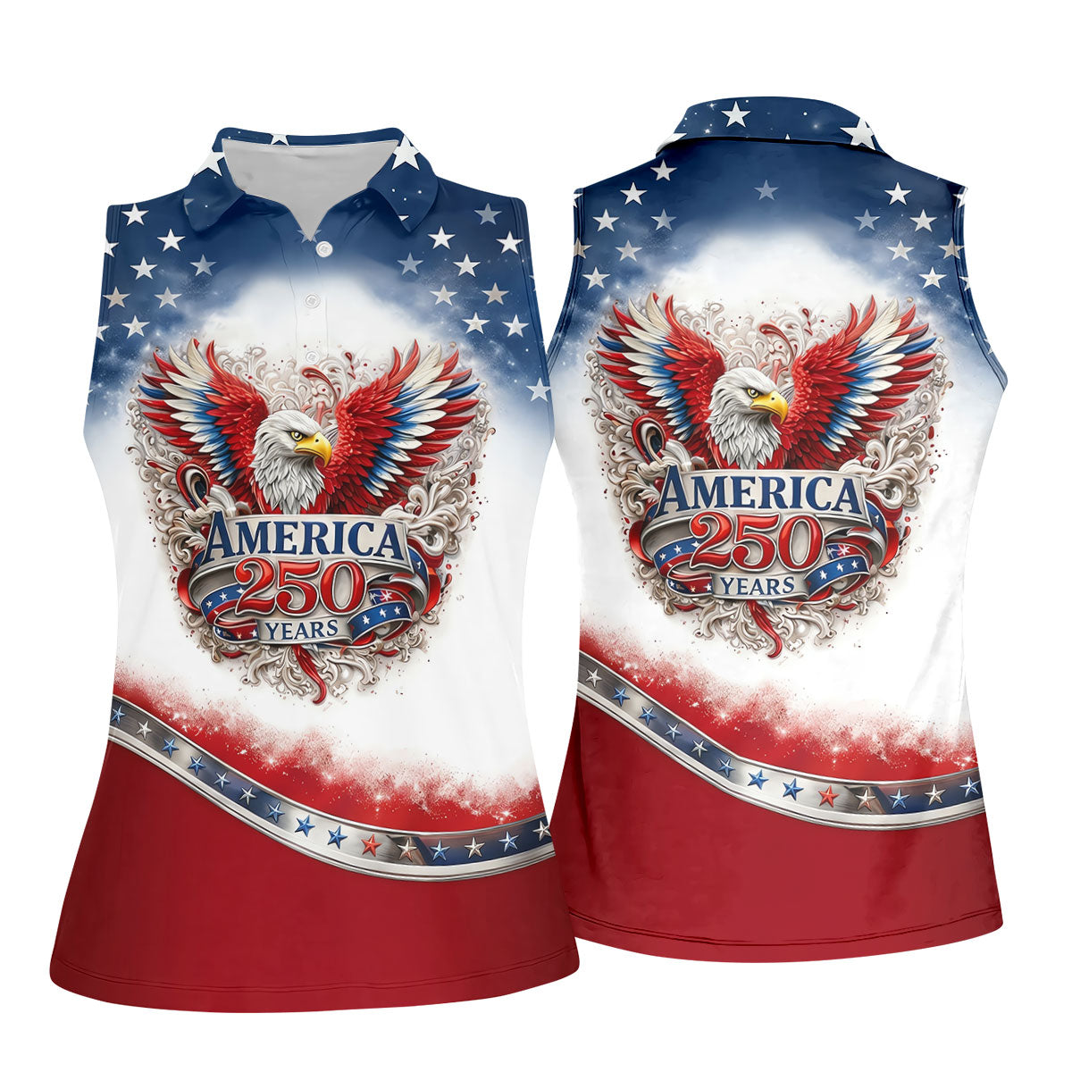Bald Eagle Red White Blue Patriotic Stars 4th Of July Golf Shirt, 250 Years Golf Shirt For Women