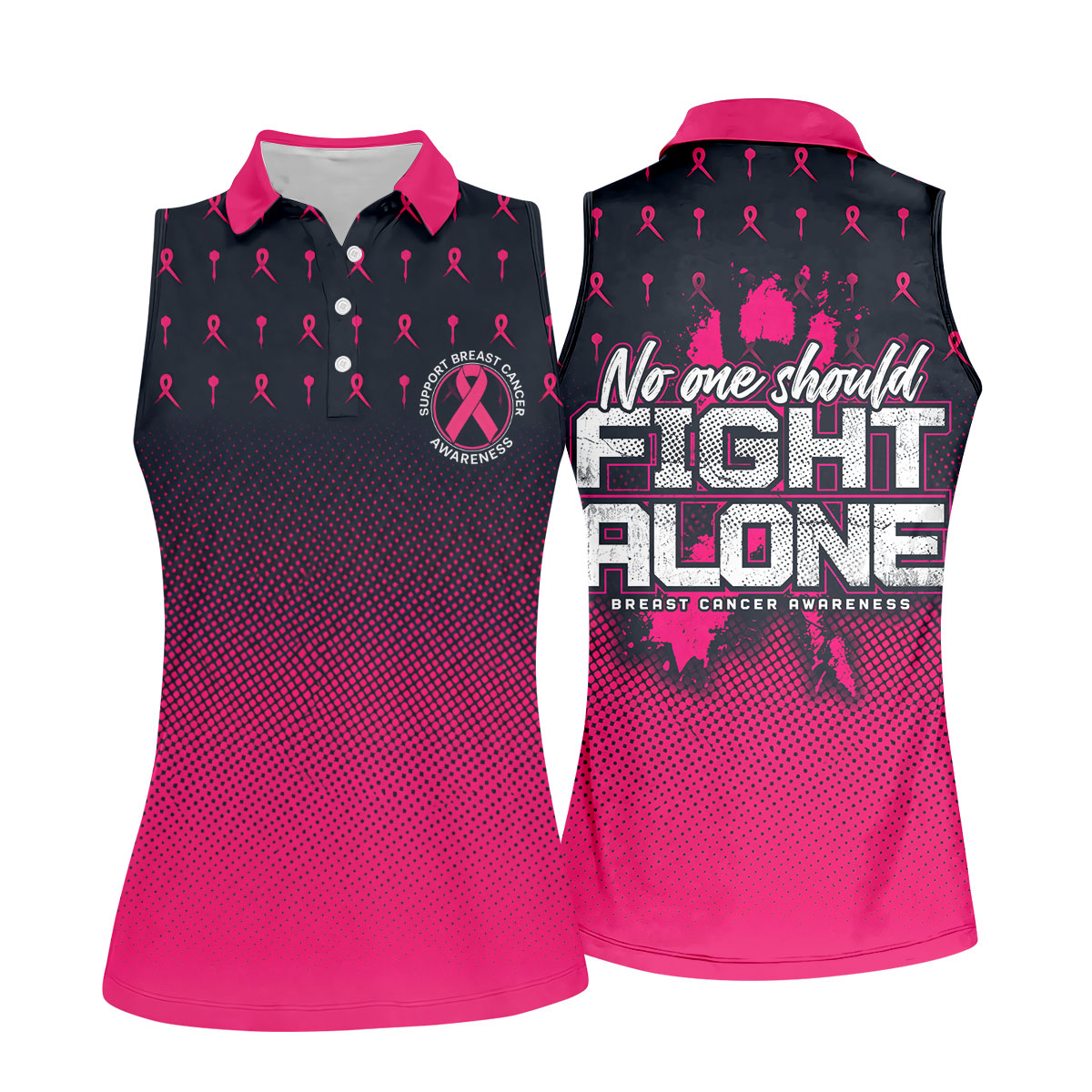 No One Should Fight Alone Breast Cancer Awareness Polo Shirt, Women's Golf Tops
