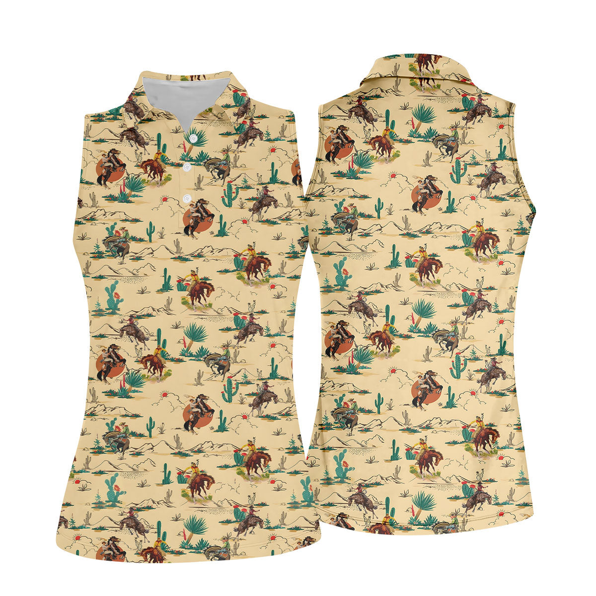 Vintage Cowboy Rodeo Desert Pattern Hawaiian Golf Shirt, Women’s Golf Polo, Printed Golf Shirt