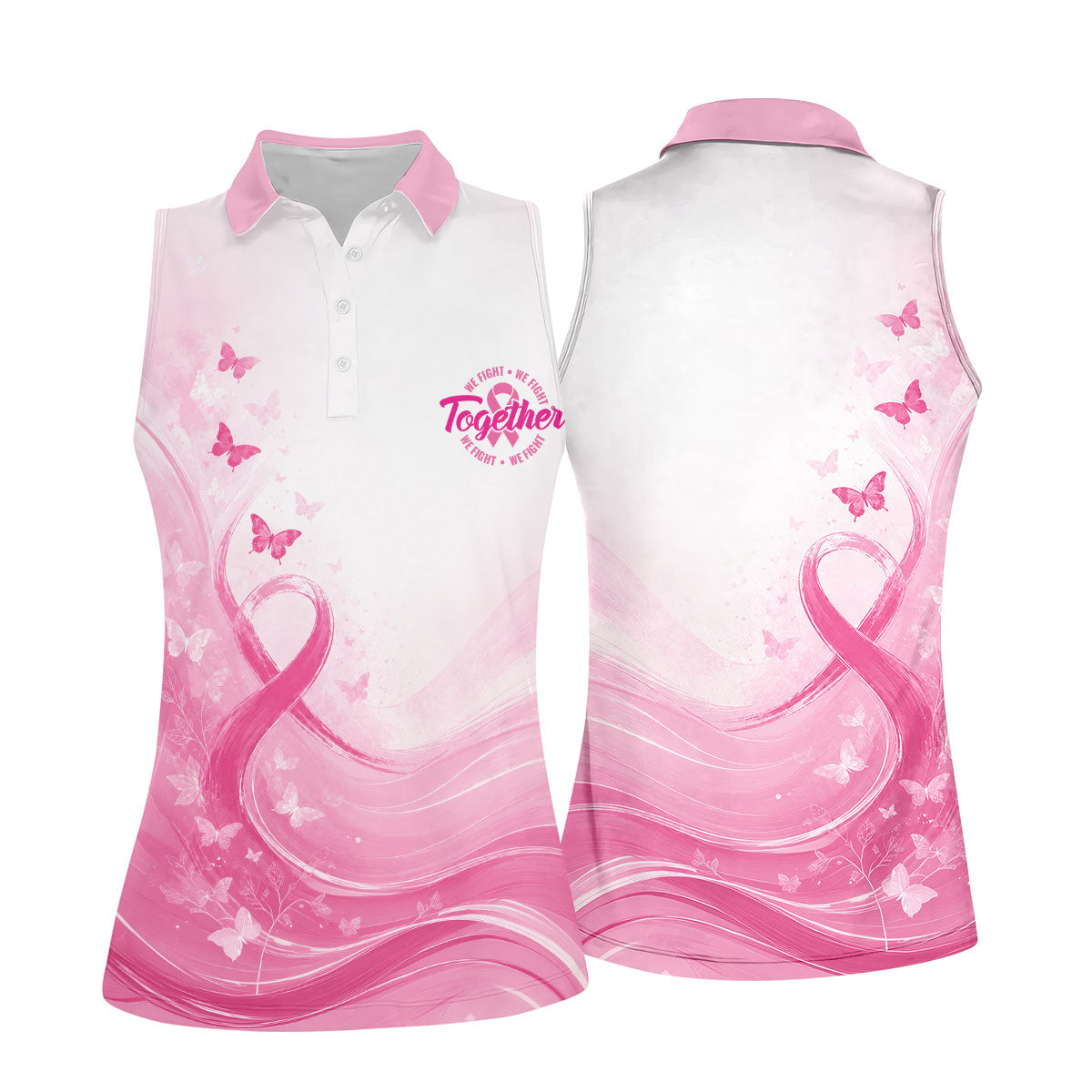 Custom Together We Fight Butterfly Breast Cancer Polo Shirt, Golf Tops For Women, Printed Golf Shirt