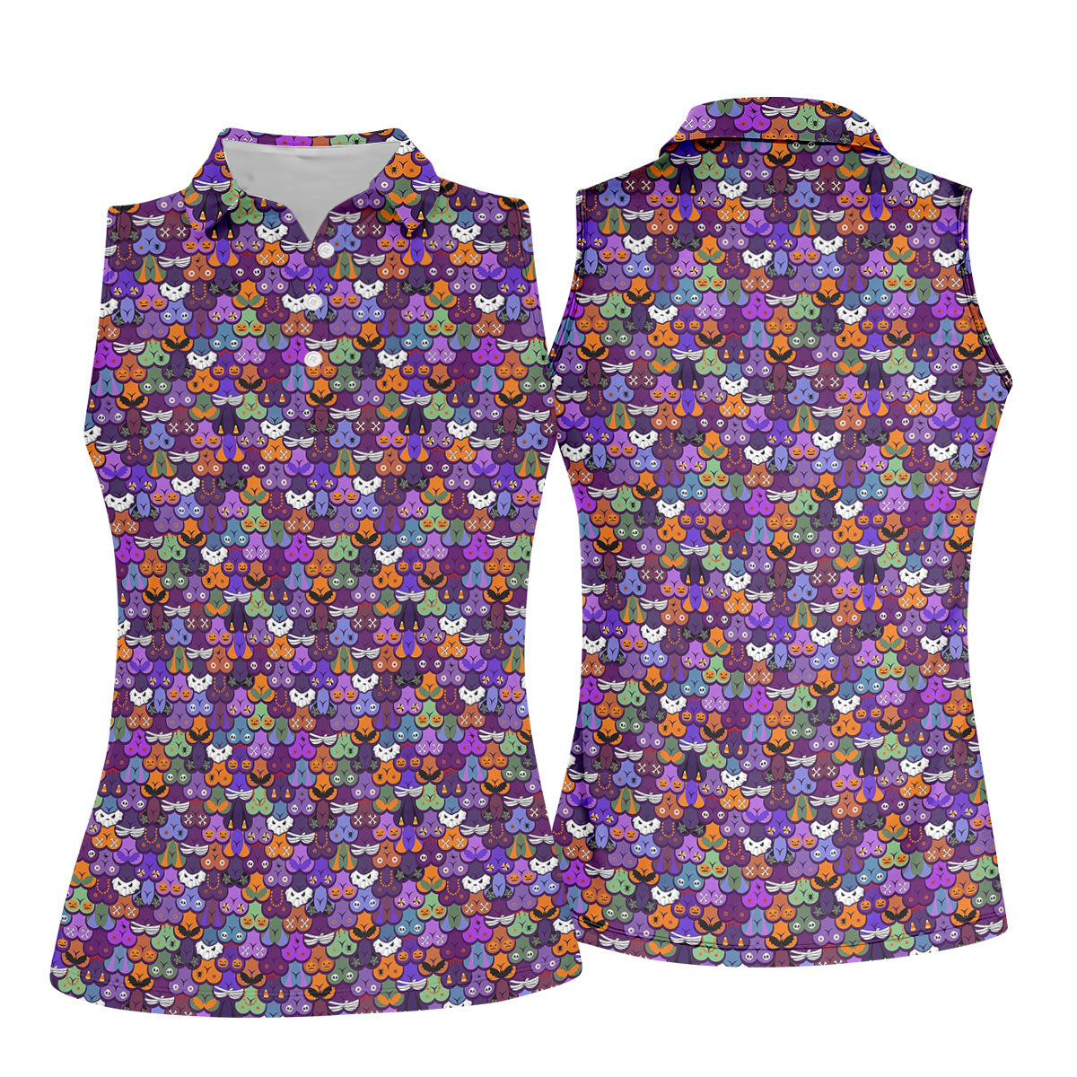 Cute Halloween Icon Pattern Golf Polo Shirt, Women's Golf Polo, Ladies Golf Shirts
