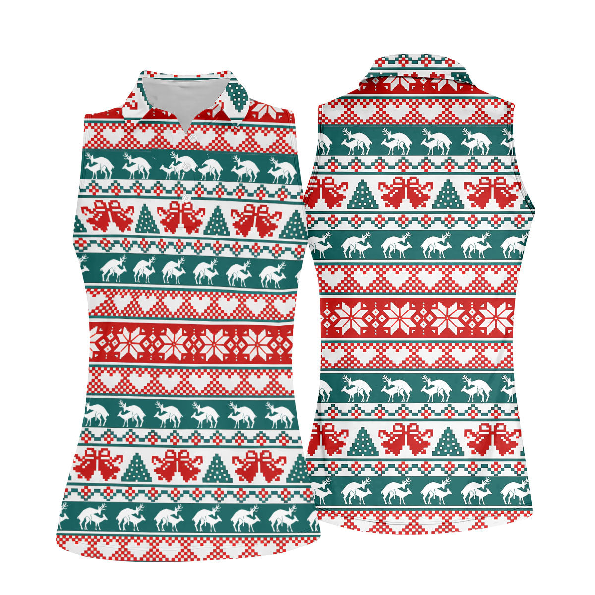 Christmas Reindeer Bells Snowflake Golf Polo Shirt, Women’s Golf Apparel, Ladies Golf Top