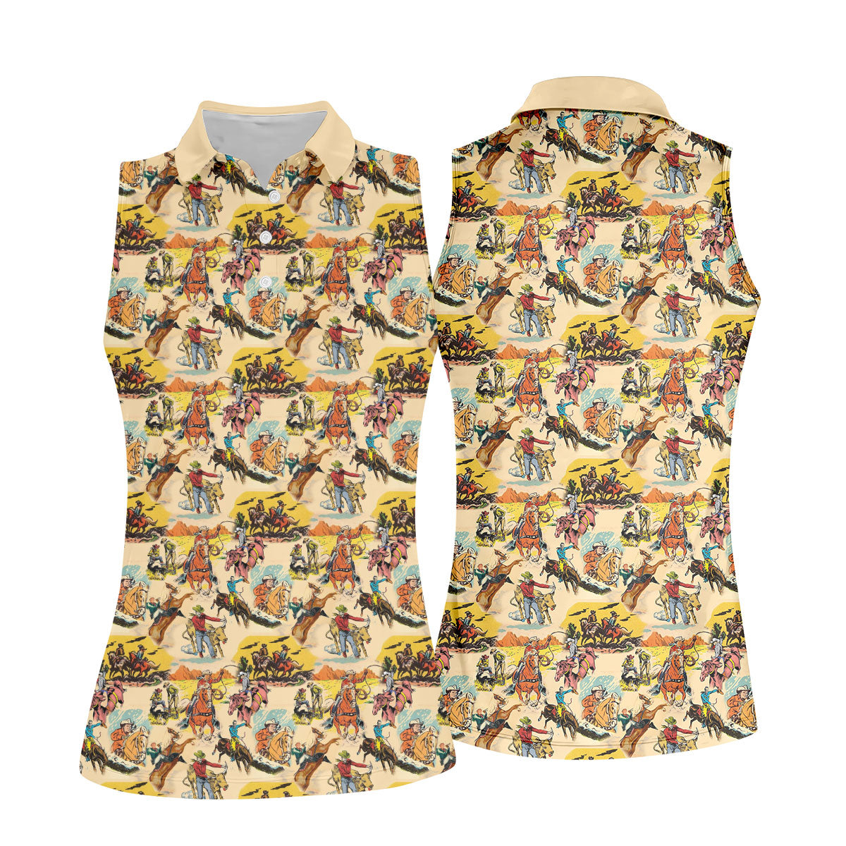 Vintage Cowboy Western Theme Old West Women Golf Top, Ladies Golf Shirts, Golf Shirt For Women