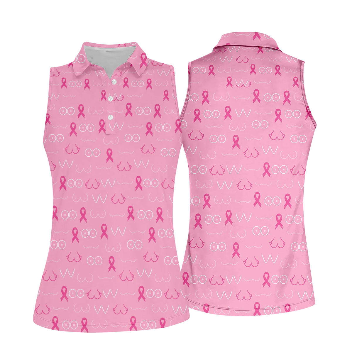Pink Breast Line Art Breast Cancer Polo Shirt, Women’s Golf Polo, Ladies Golf Shirts