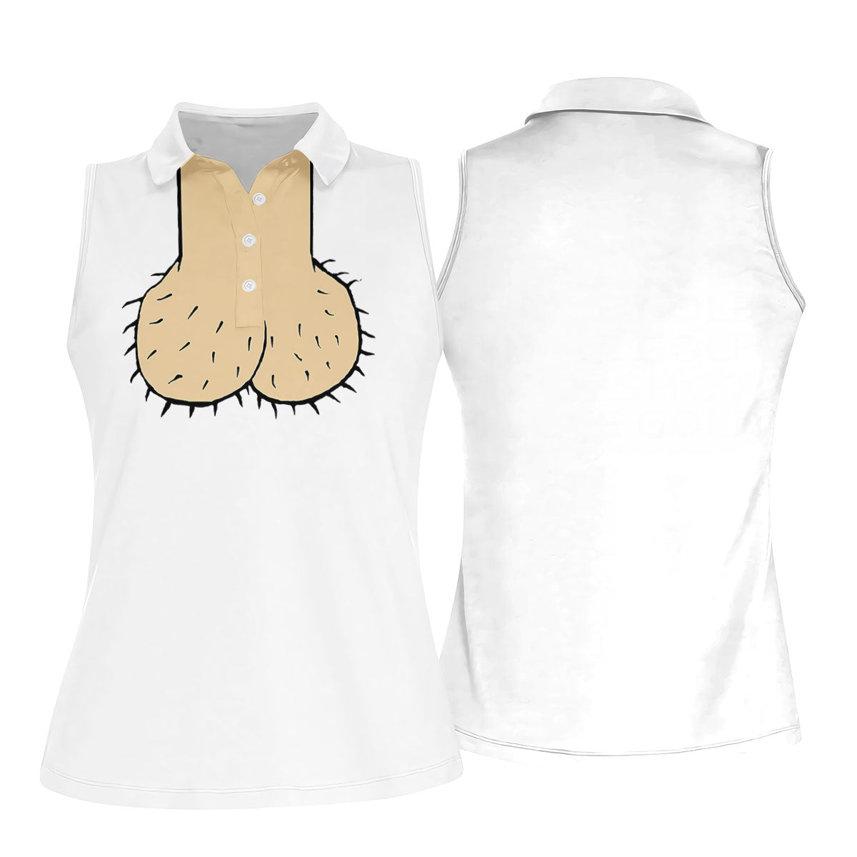 White Funny Dickhead Faux Chest Golf Shirt, Funny Halloween Shirt, Adult Costume Shirt