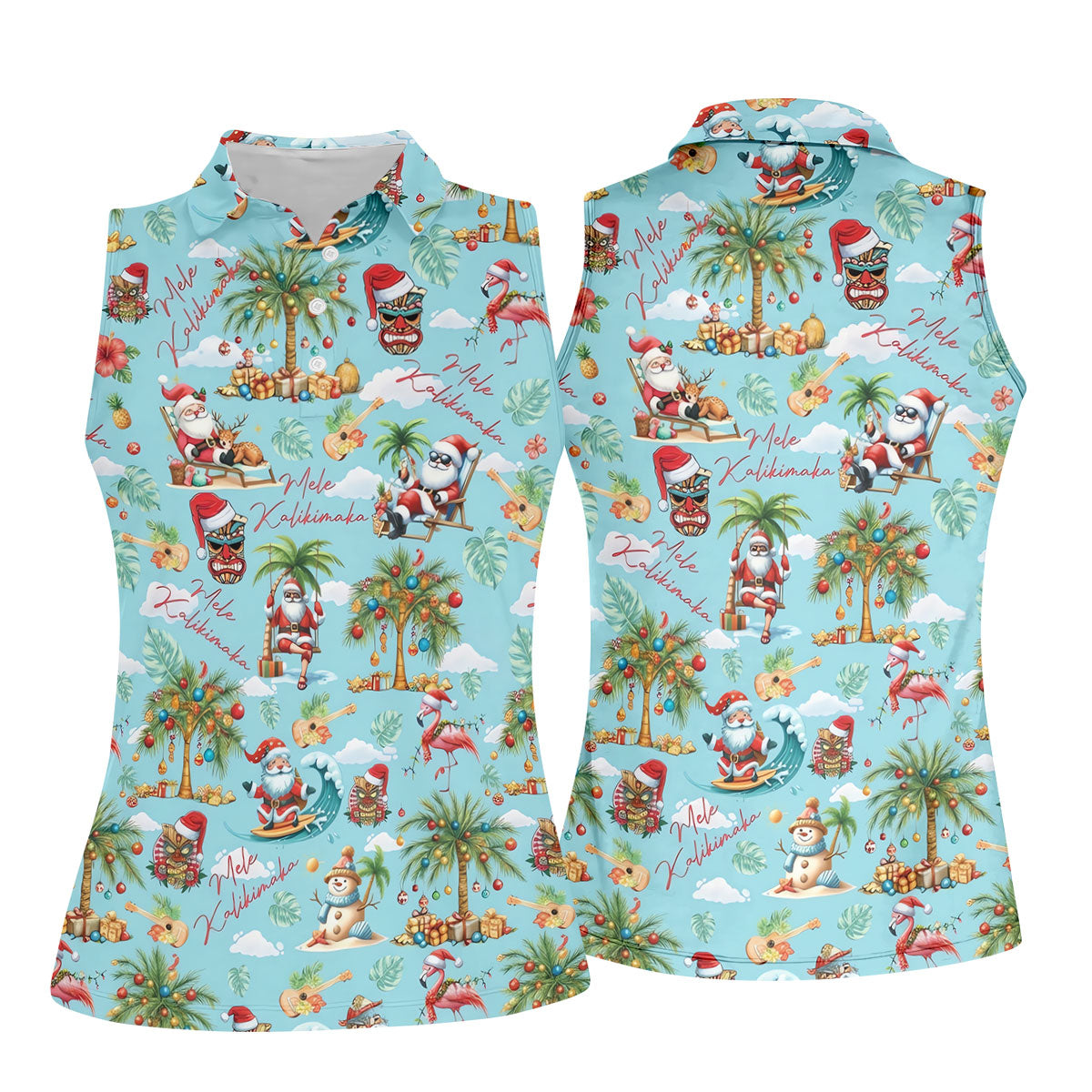 Women's Mele Kalikimaka Surfing Santa Golf Shirt, Christmas Golf Shirt, Women’s Golf Apparel