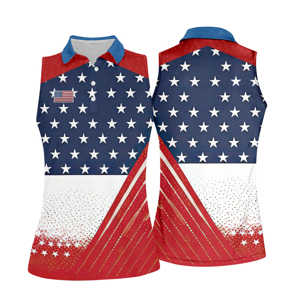 White Star Patriotic 4th Of July American Flag Golf Polo Shirt, Patriotic Golf Shirt, Golf Shirts For Women