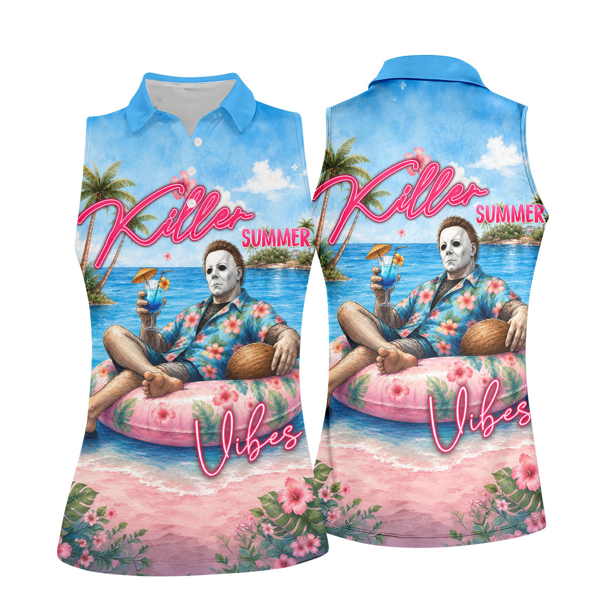 Killer Summer Vibes Tropical Slasher Golf Polo Shirt, Women's Golf Polo, Ladies Golf Tops