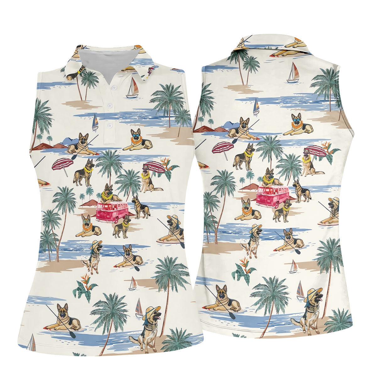 German Shepherd Beach Vacation Golf Polo Shirt, Women’s Golf Polo, Ladies Golf Shirts