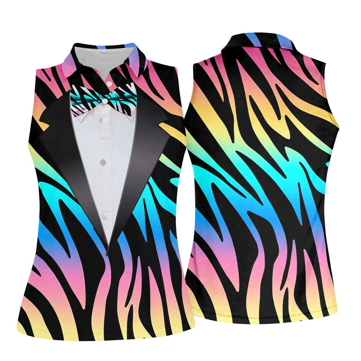 Colorful Zebra Funny Costume Hawaiian Golf Shirt, Ladies Golf Tops, Golf Shirt For Women