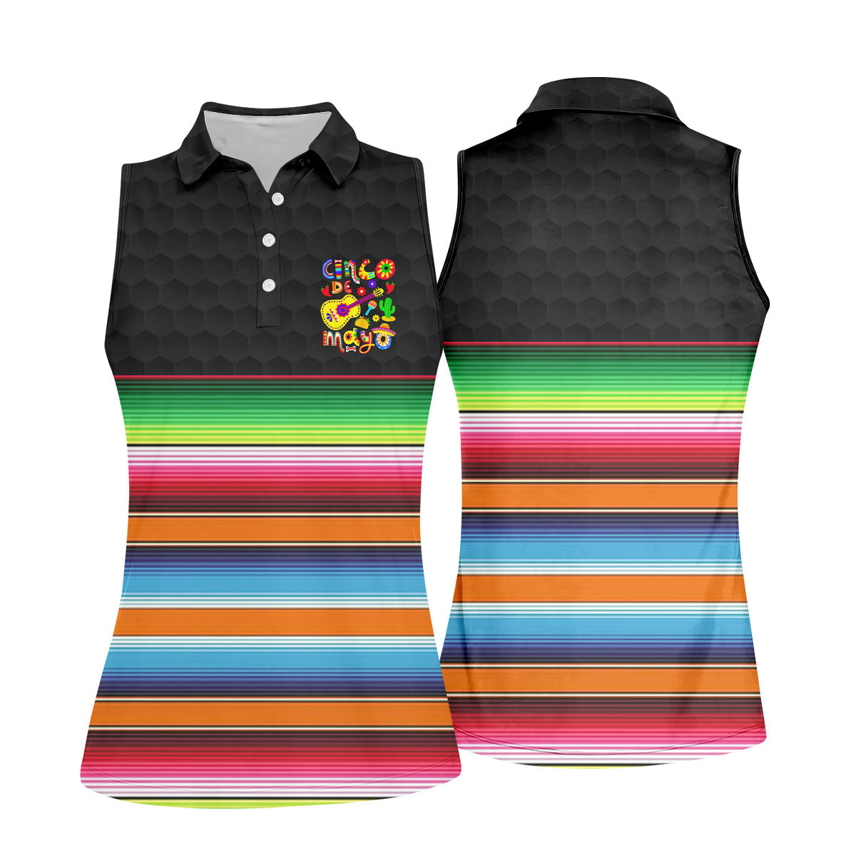 Mexican Sarape Golf Ball Pattern Cinco De Mayo Celebration Fiesta Themed Golf Shirt For Women