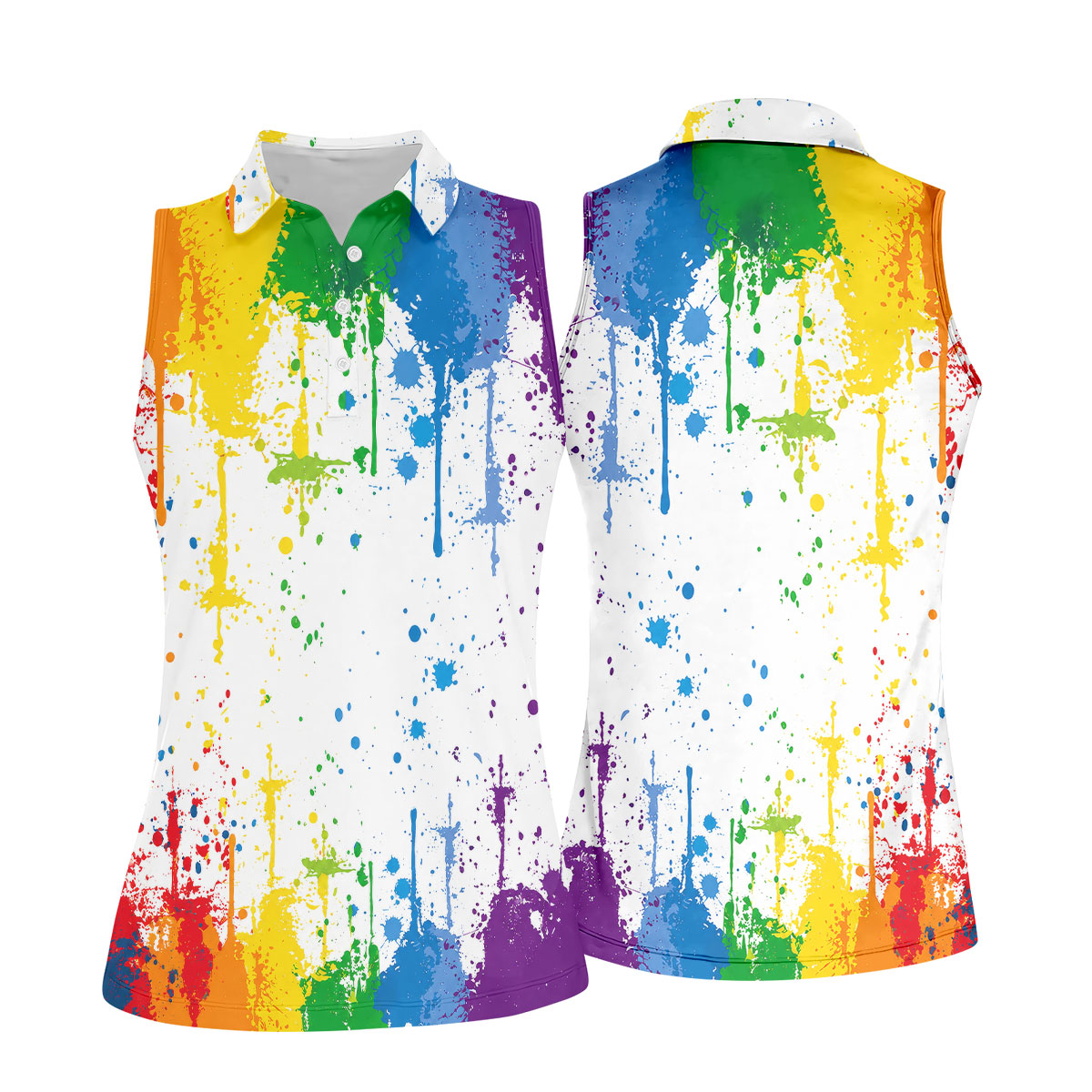 Rainbow Paint Splatter LGBT Support Ladies Golf Tops, Pride Month Golf Shirt For Women