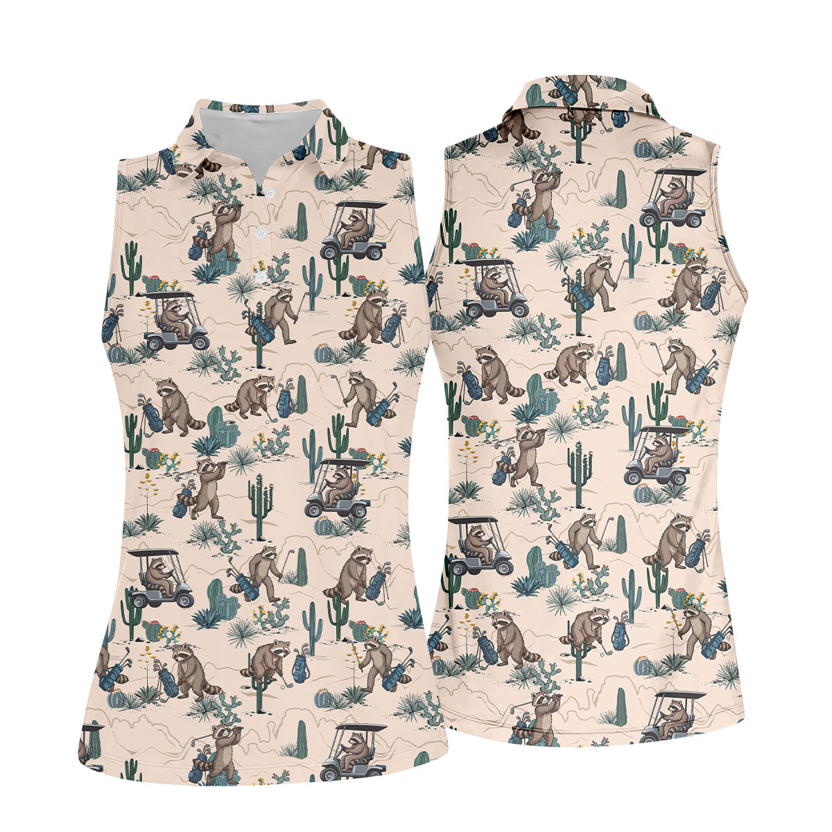 Funny Raccoon Desert Golf Pattern Polo Shirt, Ladies Golf Shirt, Printed Golf Shirt
