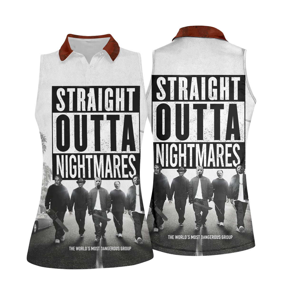 Straight Outta Nightmares Horror Character Golf Polo Shirt, Womens Golf Polo, Ladies Golf Shirts