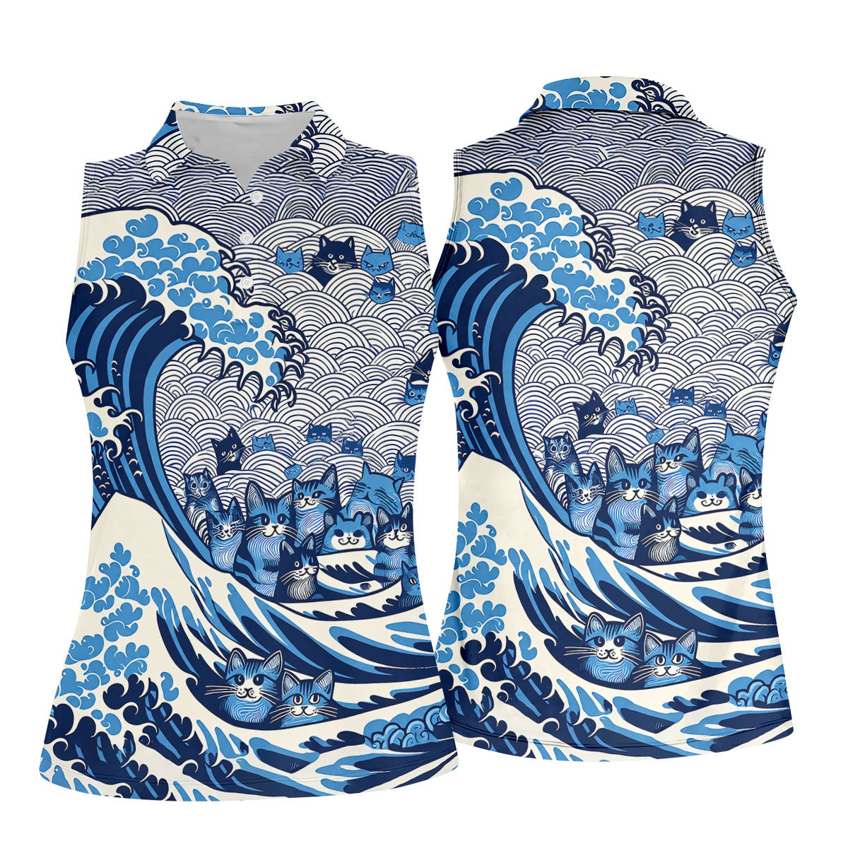 Japanese Wave Cat Hawaiian Golf Shirt, Golf Shirts For Women, Women’s Golf Apparel