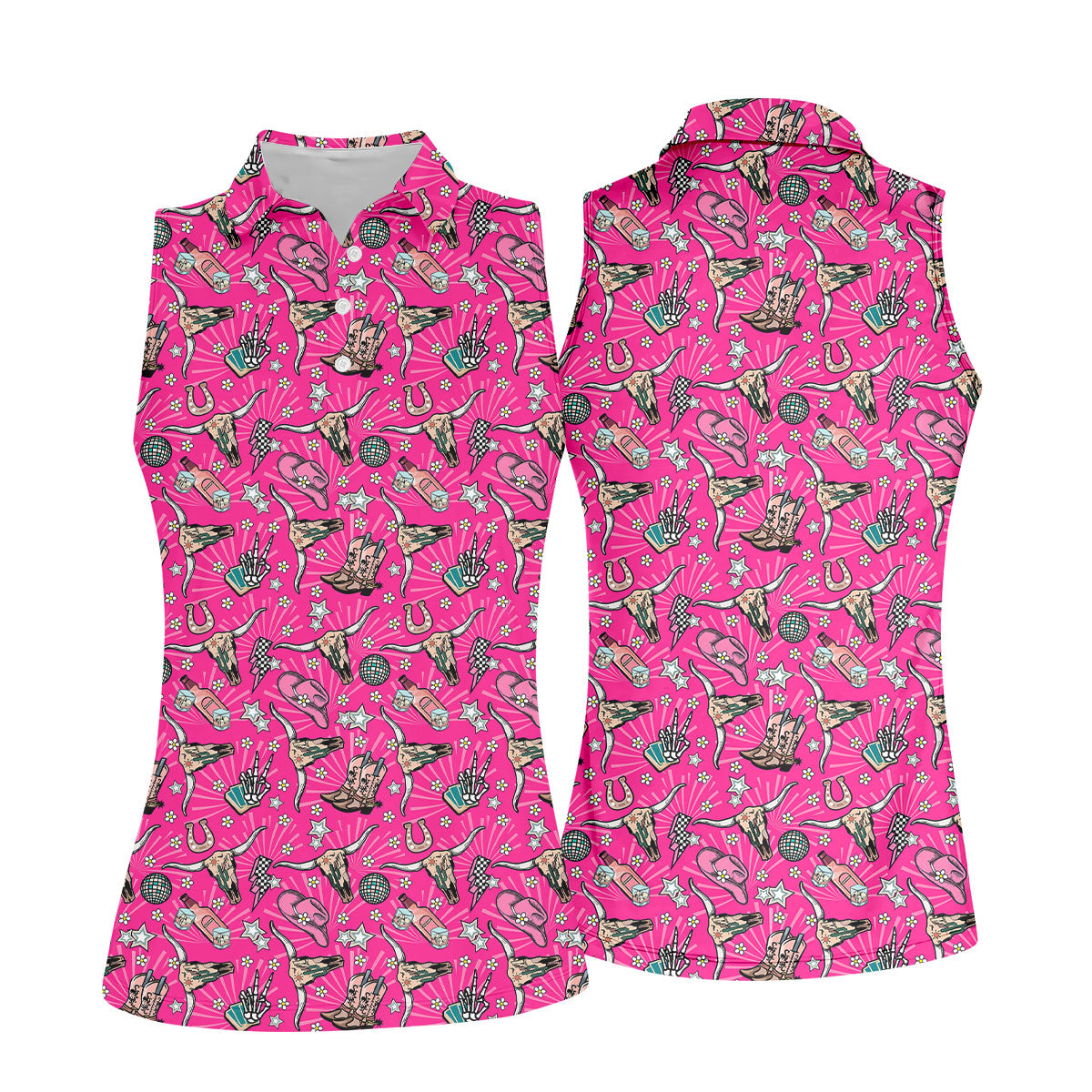 Pink Western Cowgirl Pattern Golf Polo Shirt, Ladies Golf Shirt, Hawaiian Golf Shirt