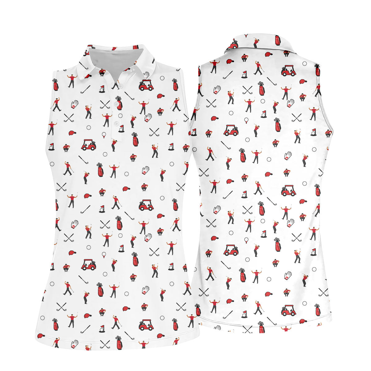Golf Player Pattern Polo Shirt, Women's Golf Tops, Ladies Golf Shirt