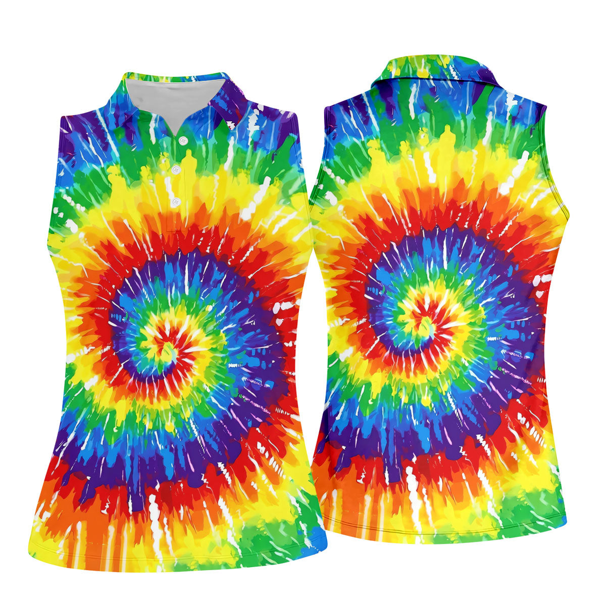 LGBT Rainbow Tie-Dye Ladies Golf Tops, Pride Month Celebrate Golf Shirt For Women