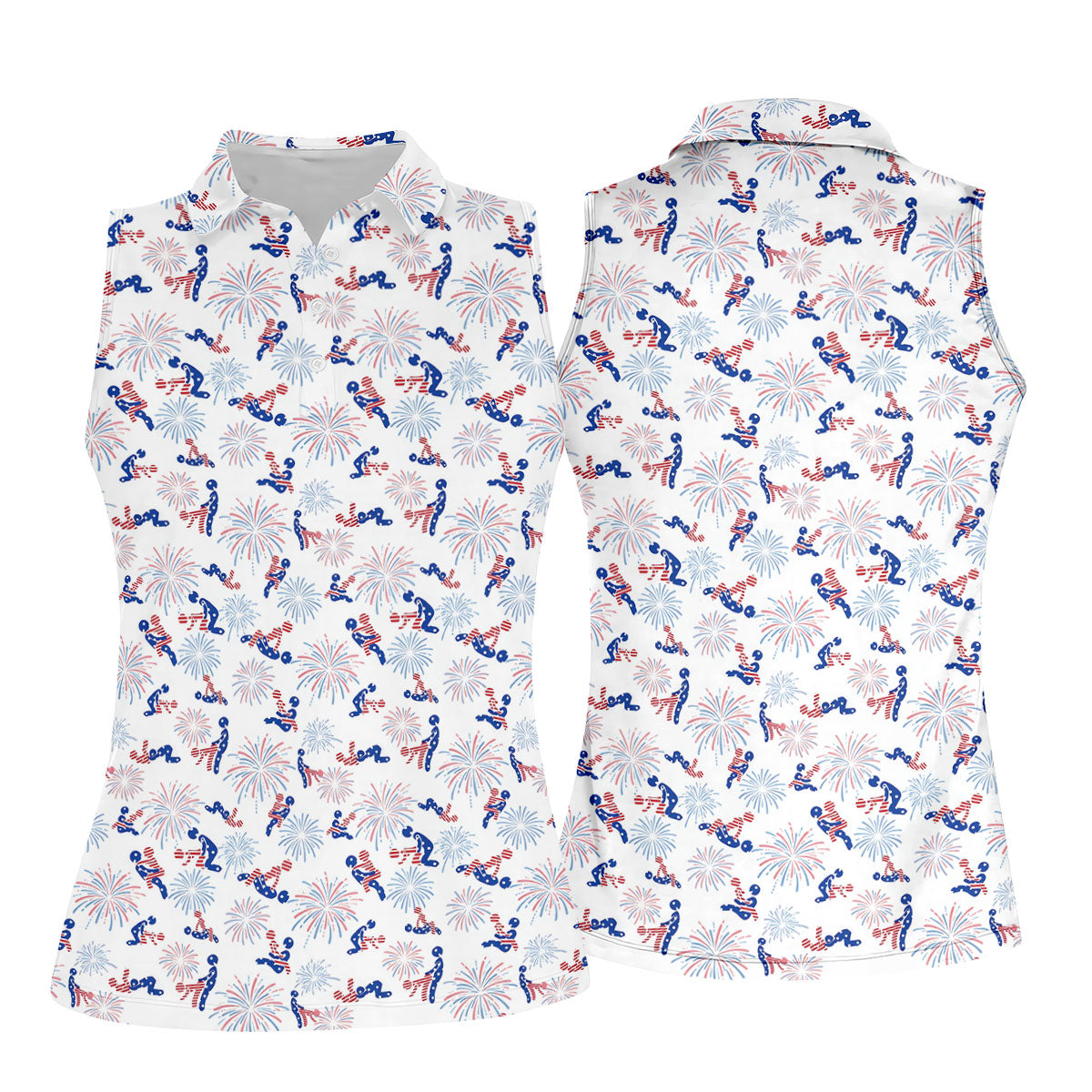 US Flag Pattern Naughty Couple Stick Figures Funny Golf Shirt, 250 Years Golf Shirt For Women