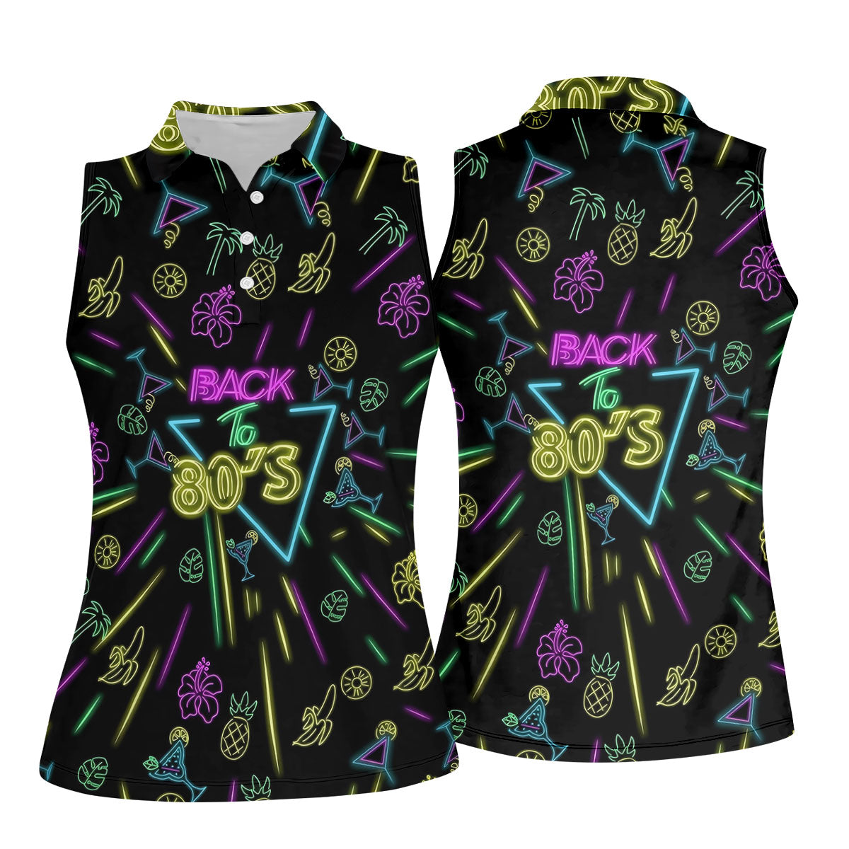 Back To 80's Neon Pattern Hawaiian Golf Shirt, Tropical Vibe Golf Shirt For Women