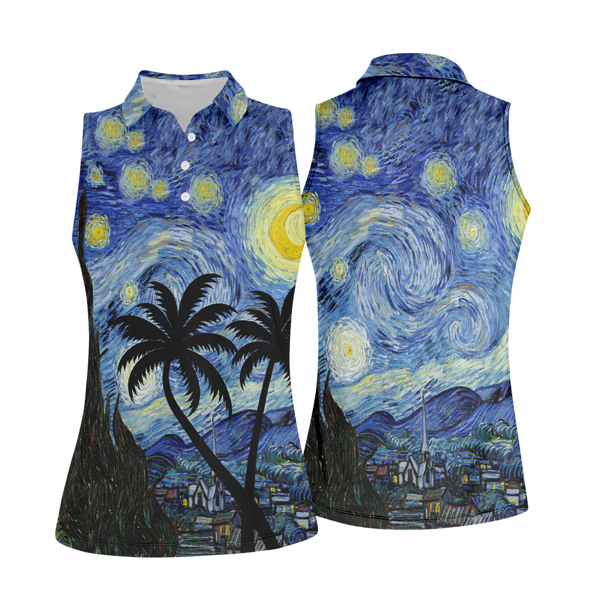 Van Gogh Starry Night Tropical Palm Tree Golf Shirt, Golf Polo For Women, Printed Golf Shirt
