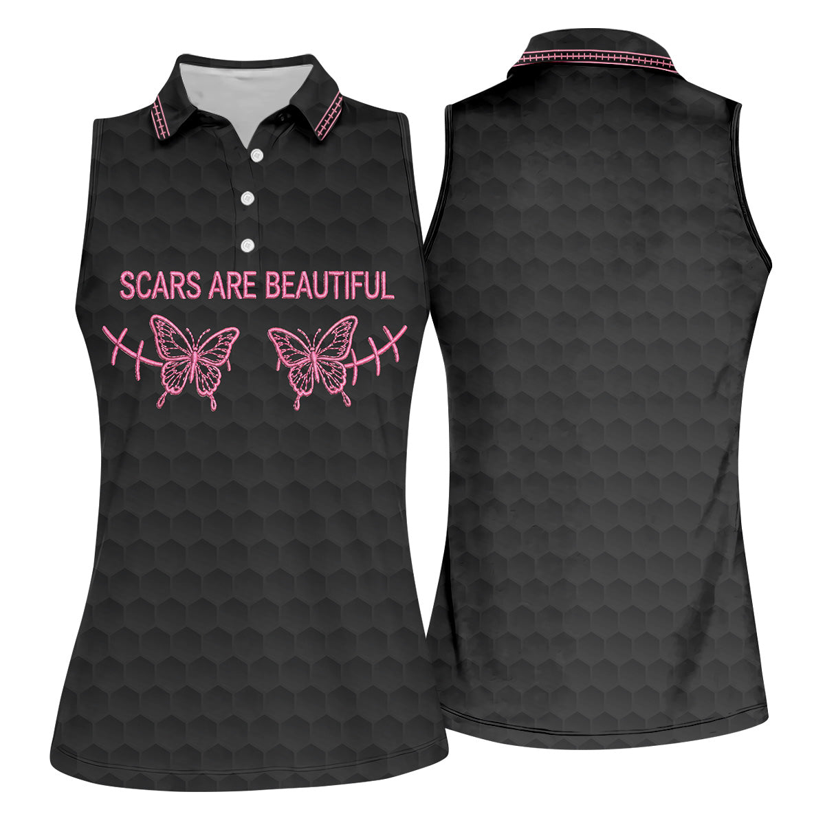 Scars Are Beautiful Ribbon Breast Cancer Polo Shirt, Womens Golf Tops, Ladies Golf Shirts
