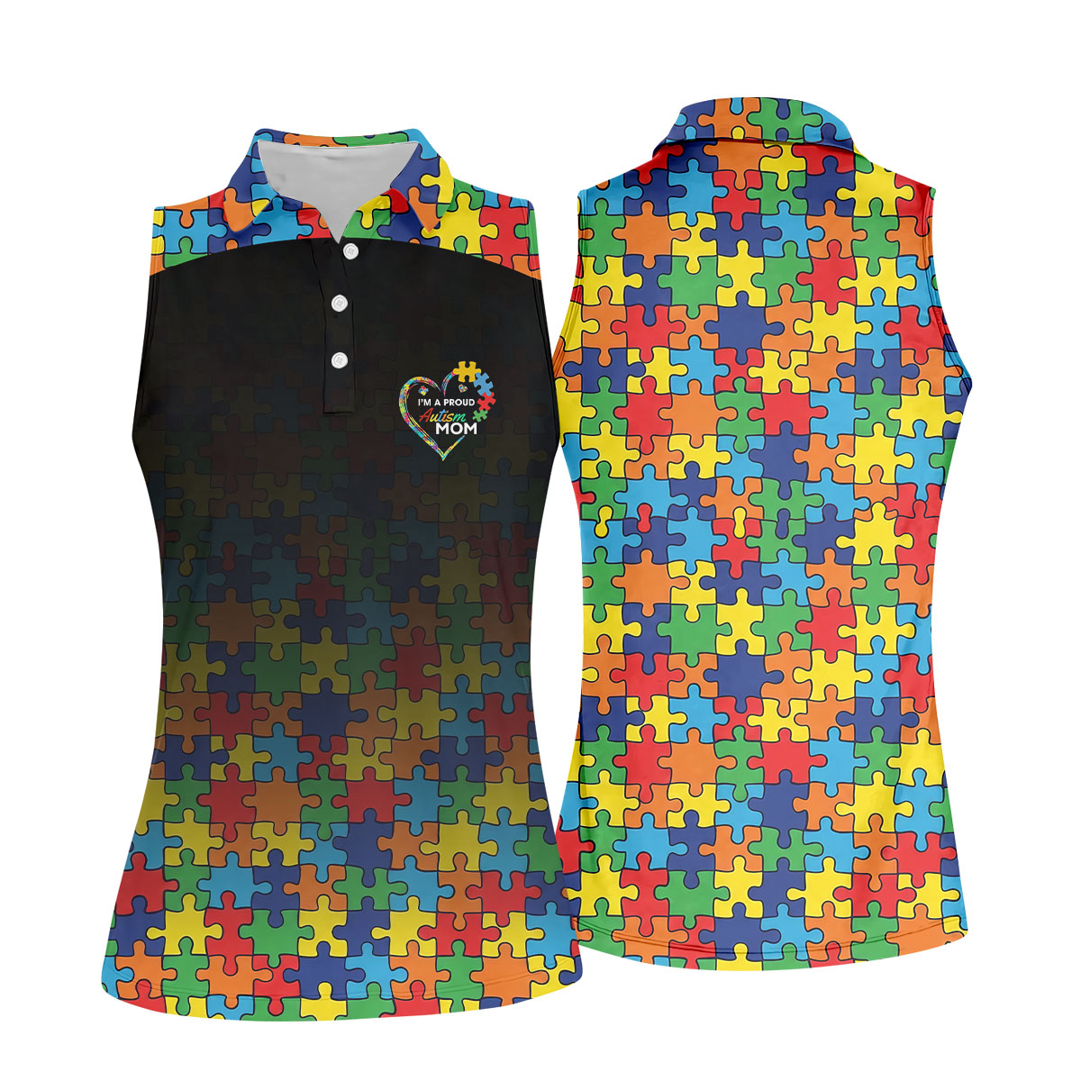 I'm A Proud Autism Mom Autism Awareness Puzzle Pattern Black Fade Women's Golf Tops, Golf Gifts For Mom
