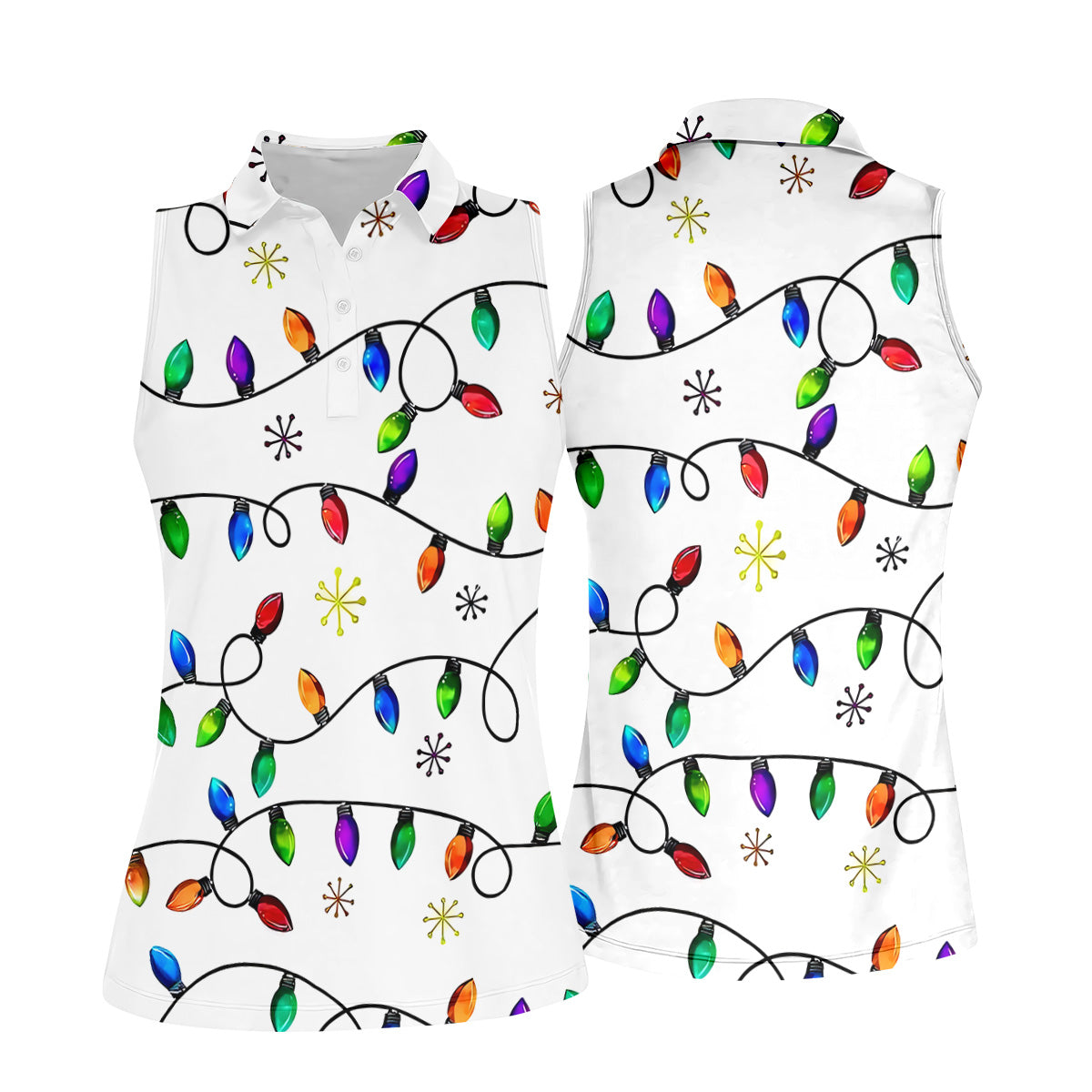 Christmas Light Print Fun Women's Golf Shirts, Christmas Golf Shirt, Unique Gift For Golfer, Ladies Golf Polos