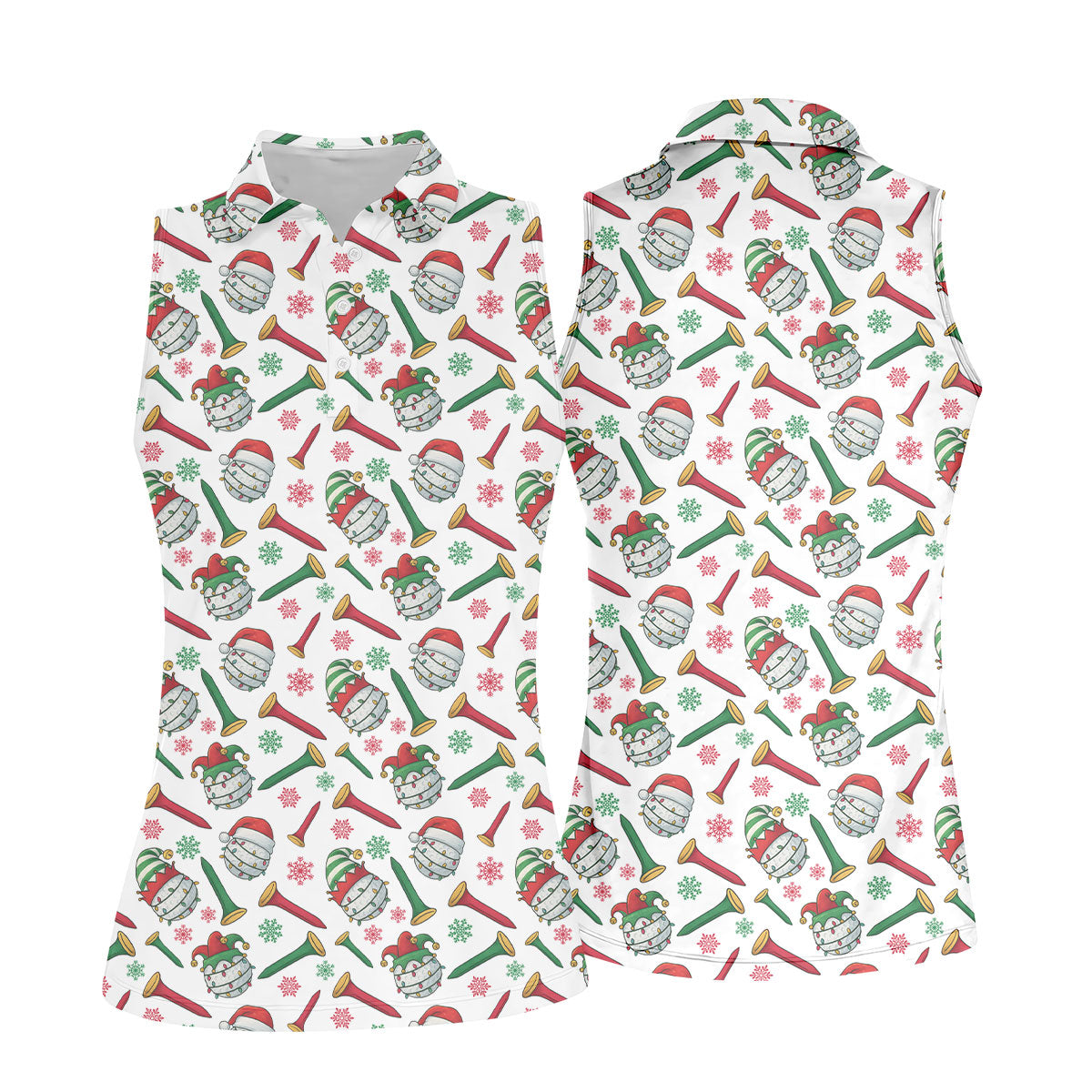 Funny Golf Ball Christmas Golf Shirt, White Polo Women, Ladies Golf Shirts, Golfing Apparel