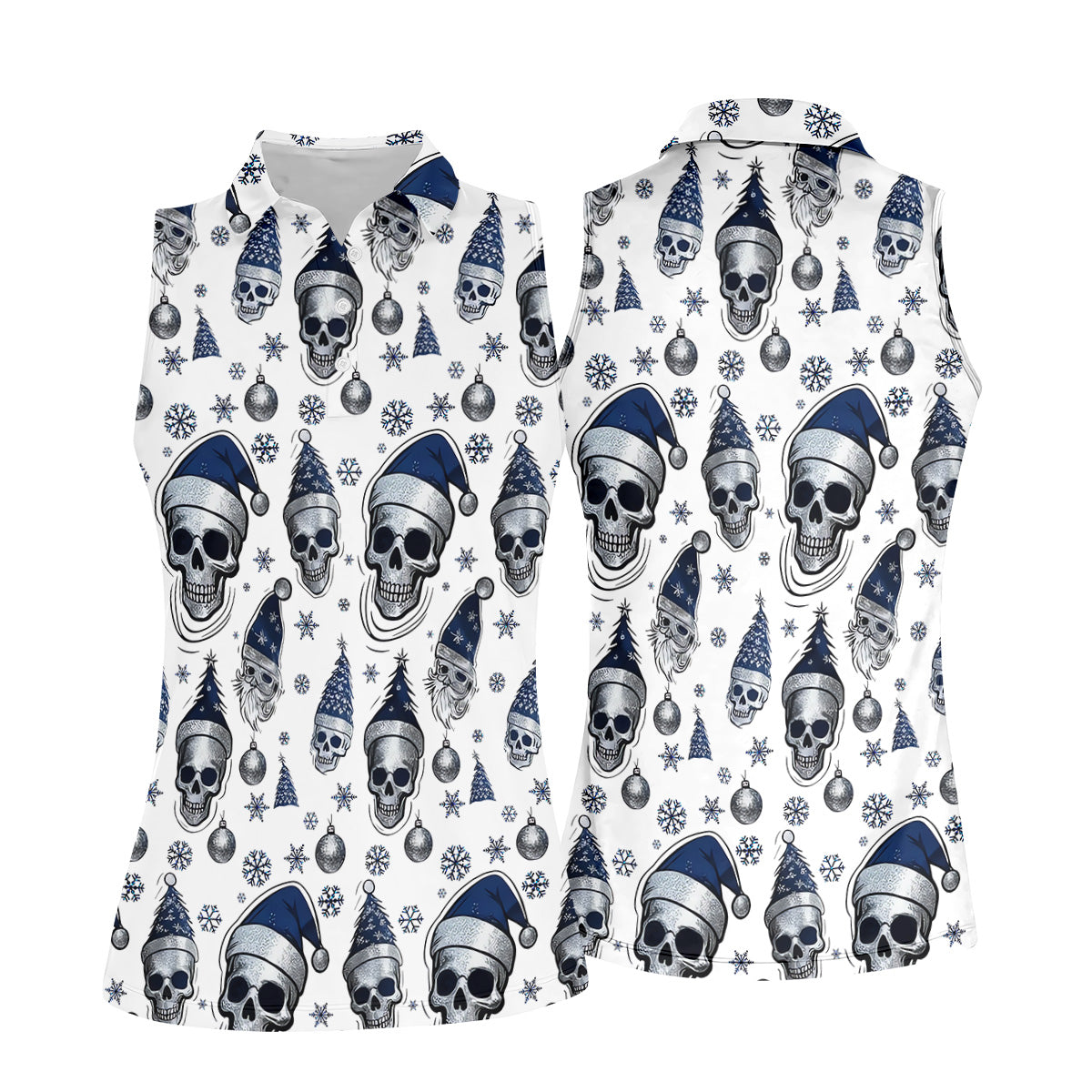 Vintage Skull Christmas Golf Shirt, White Polo Women, Cool Golf Gift, Ladies Golf Shirts, Golfing Apparel