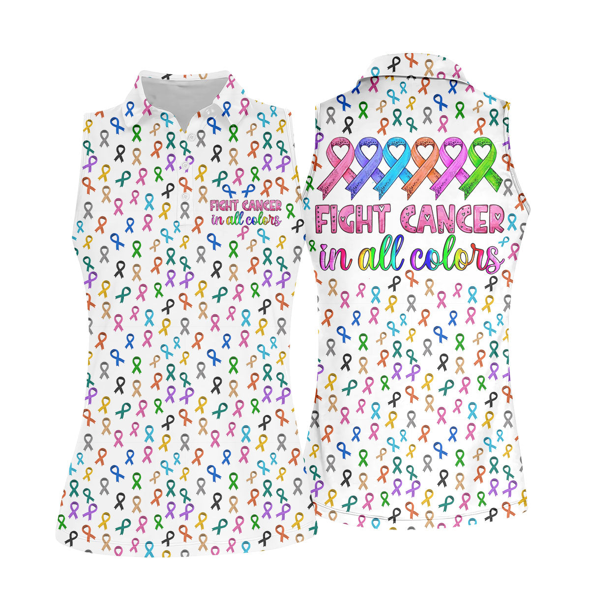Fight Cancer In All Color Women's Golf Shirt, Cancer Awareness Shirt, Cancer Survivor Shirt, Golf Gift For Women