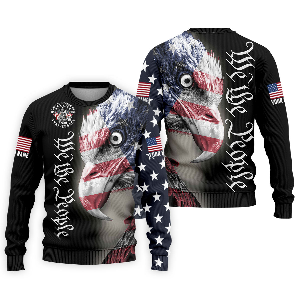 We The People Patriotic Bald Eagle American Flag Golf Shirt, 4th Of July Golf Shirts For Men