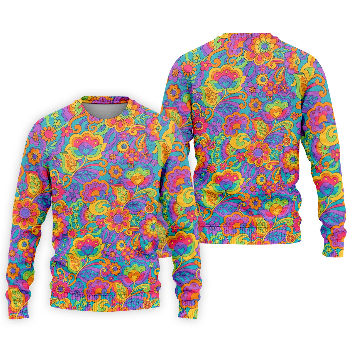Vintage Psychedelic Floral Pattern Hawaiian Golf Shirt, Mens Golf Shirts, Golf Polo Shirts For Men