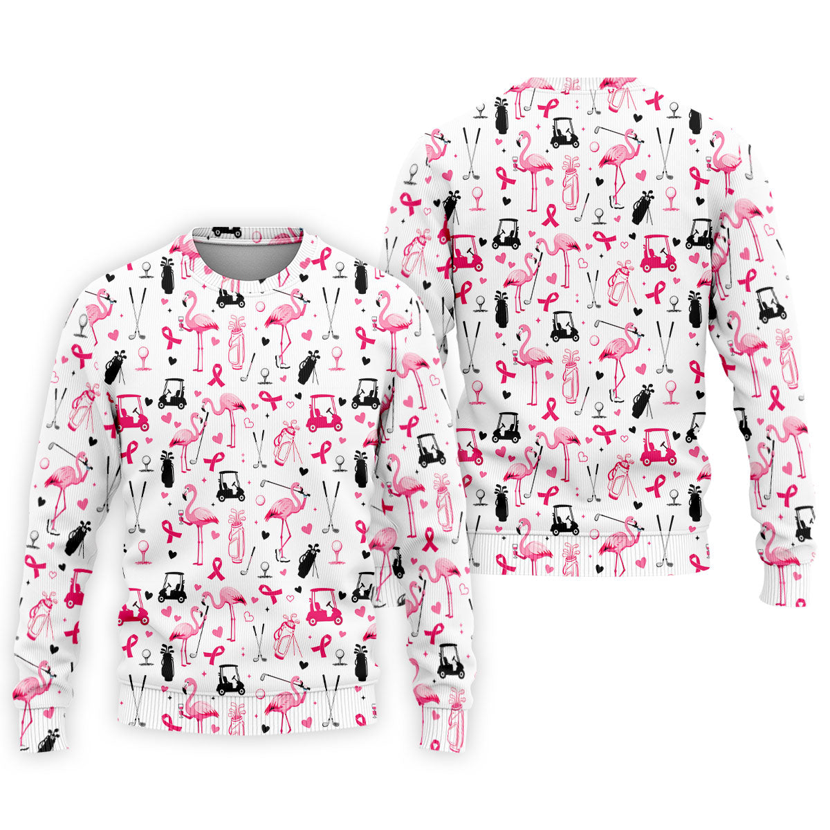 Pink Flamingo Golf Pattern Breast Cancer Polo Shirt, Hawaiian Shirts For Men, Mens Golf Polo