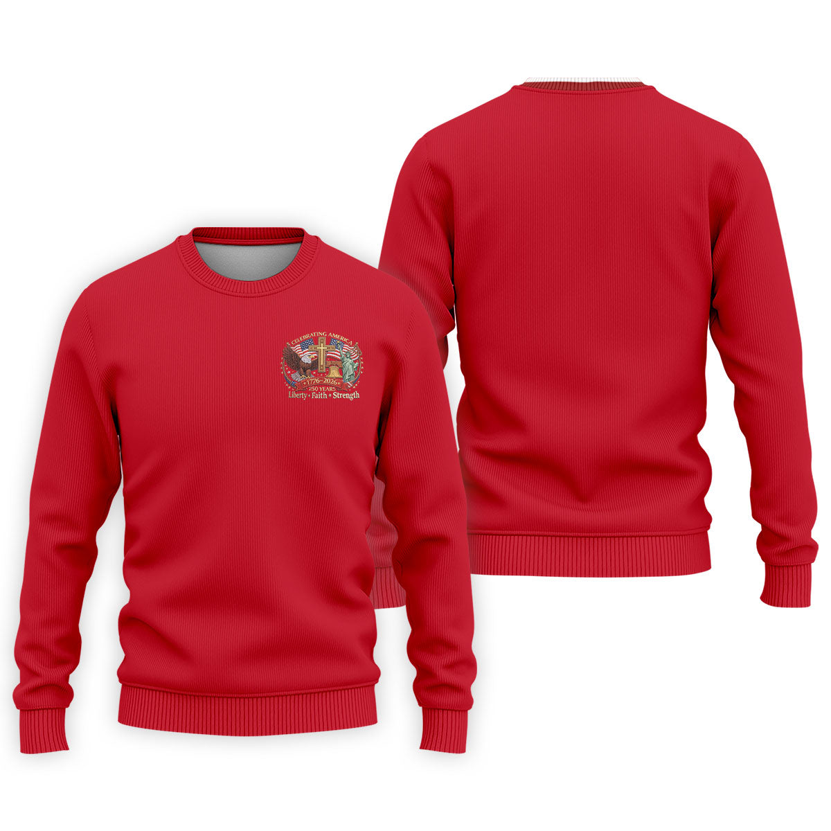 Liberty Faith Strength Faith Cross USA 250 Red Golf Shirt, 4th Of July Golf Shirts For Men