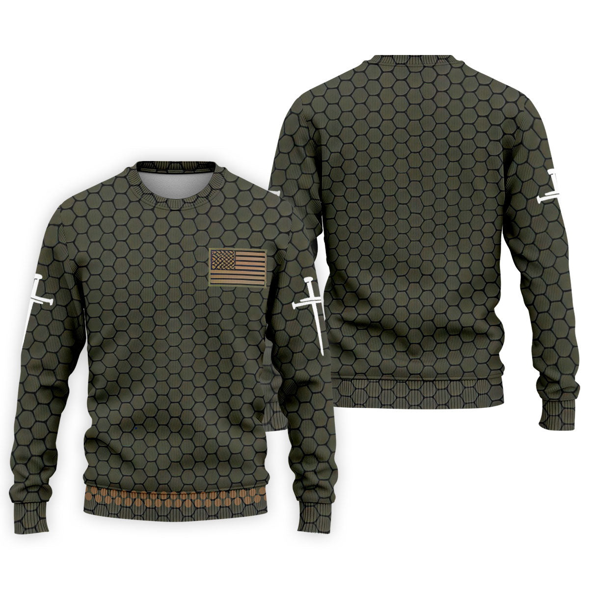 Faith Cross America 250 Anniversary Hexagonal Pattern Patriotic Golf Shirt, Golf Shirts For Men