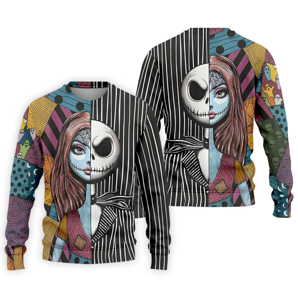 Half Sally And Jack Horror Character Golf Polo Shirt, Men's Golf Shirt, Printed Golf Shirts
